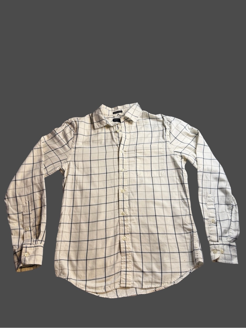 Banana Republic White Button-Down Shirt with Navy Windowpane